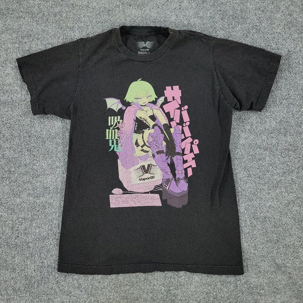 Vapor95 Shirt Men's Small Black Vampire Anime Graphic Tee Crew Neck Short Sleeve